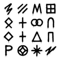 Spray Paint Mystic Symbols – Abstract Ritual Icons with Blood Splatter Effect (Transparent PNG)