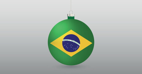 Fototapeta premium Green Christmas ball with Brazil flag Editable file.
