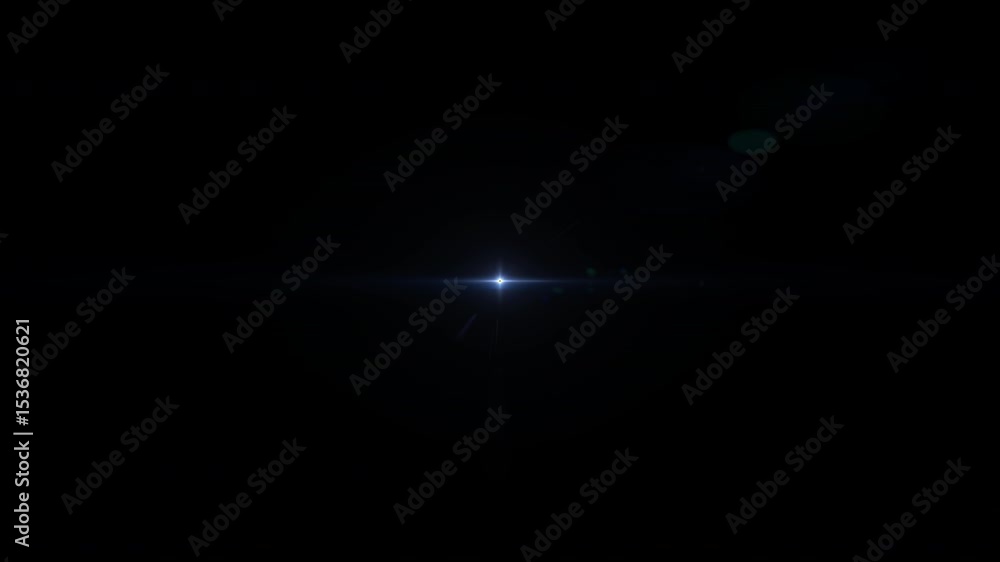 Poster loop center flickering blue optical lens flares shine light animation art on black abstract backgrou