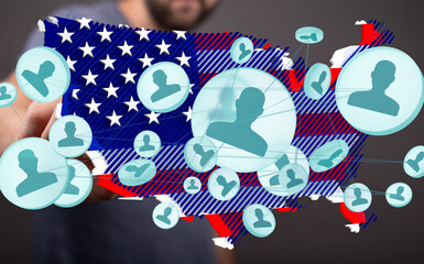 Visual representation of social network connections across the United States. Ideal for business,...