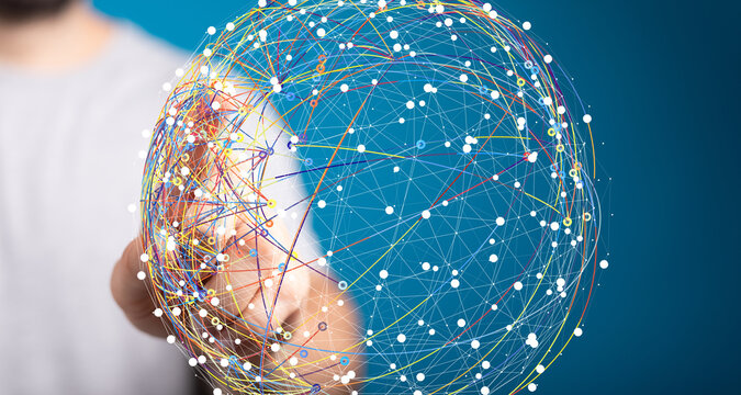 Abstract image depicting global connectivity, data flow, and networking technology.