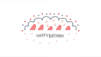 Happy birthday greeting card with a decorative border and pink and gray polka dots design on a white background