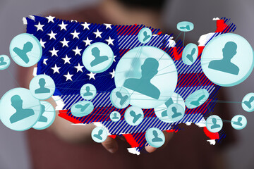 Obraz premium Visual representation of a social network spanning the United States.