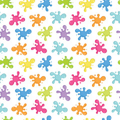 Seamless vector pattern of multicolored splashes of acrylic paint on a white background.