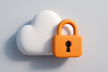 Cloud Computing Security Illustration shows Secure Data in the Cloud, an orange padlock protects data represented by a stylized cloud.