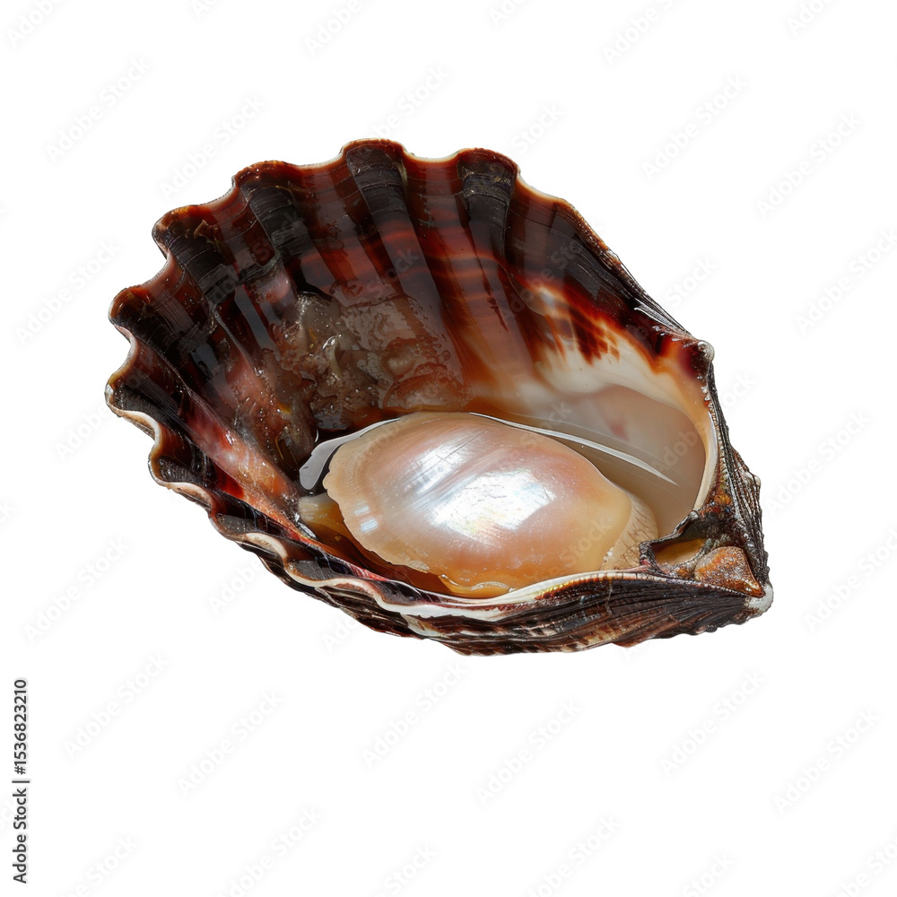 Poster beautiful seashell with intricate patterns and shiny interior, resting transparency background. this