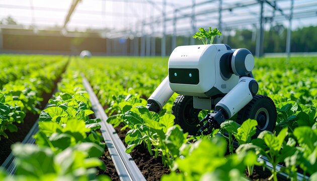 Autonomous robot in a field identifying and managing specific weeds for crop health