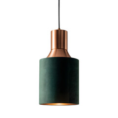 A sleek cylindrical pendant light with a brushed copper finish and a minimalist industrial design perfect for modern interior spaces