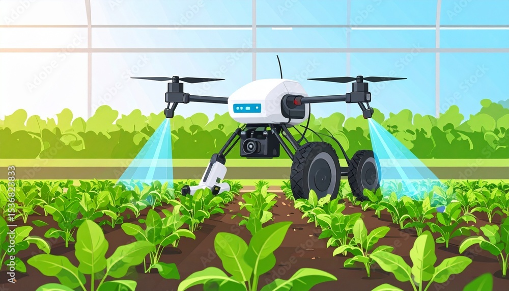 Aufkleber drone hovering above agricultural field for organic weeding using precision technology and technique