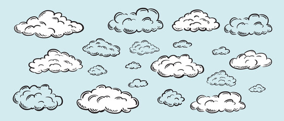 Fototapeta premium Set of clouds on blue 