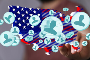 Visual representation of a vast online network spanning the United States.  Ideal for articles on...