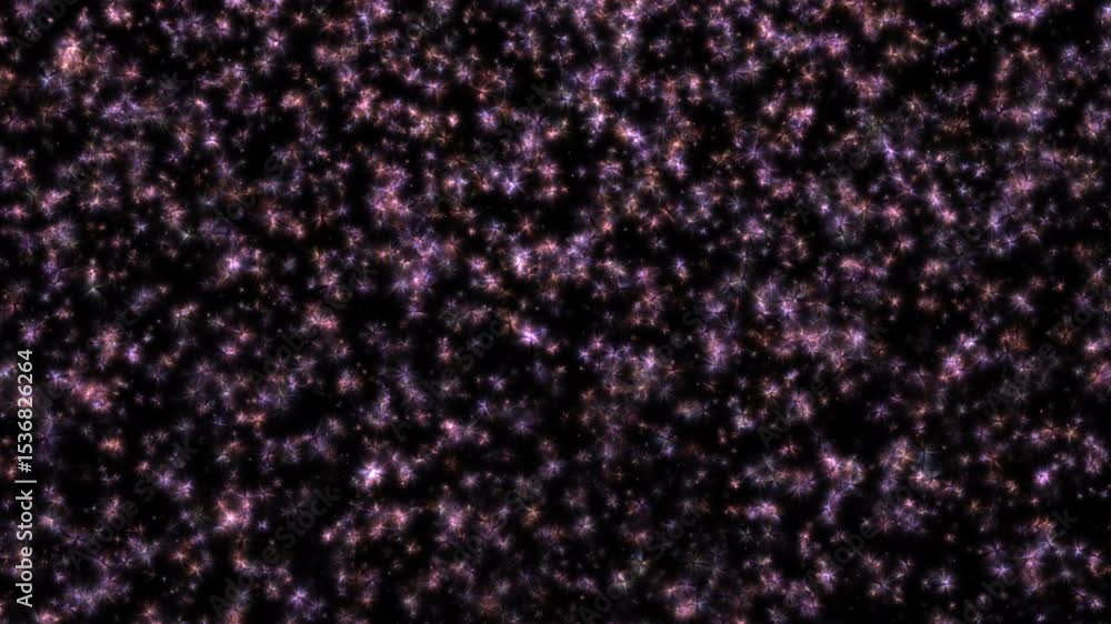 Poster abstract animation loop flickering colorful stars particles flow on black background. 4k 3d seamless