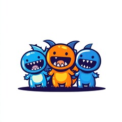 Three cartoon monsters standing together