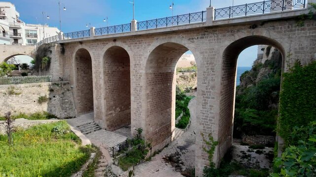 Panoramic view of Ponte Borbonico di Lama Monachile bridge in Polignano a Mare, Puglia, Italy