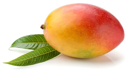 Fresh ripe mango isolated on white background for tropical fruit menu design, summer nutrition, food advertising and packaging