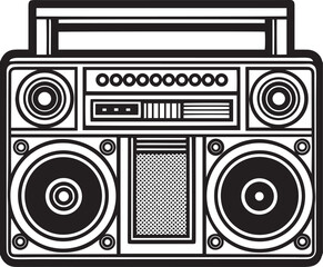 Retro 80s Cassette Player and Boombox Graphic in Black and White