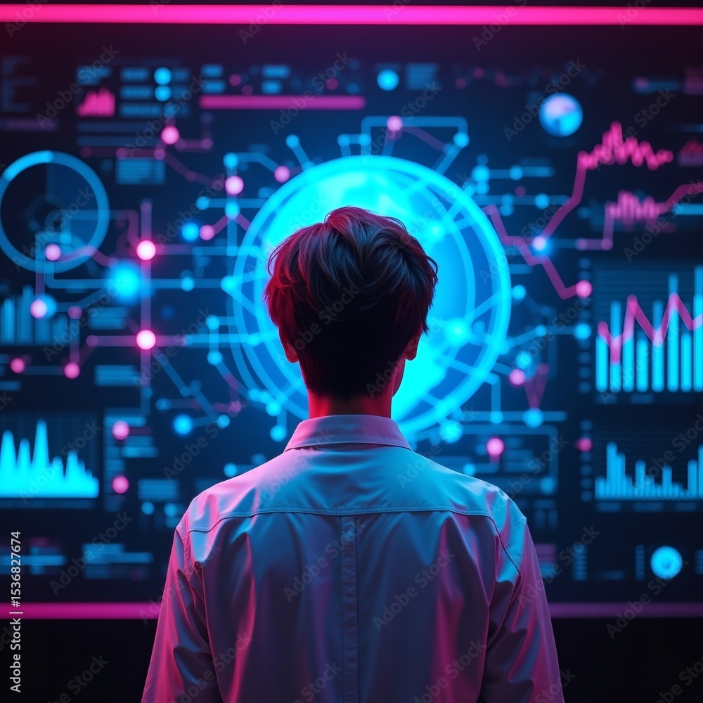 Fototapete a person analyzing sophisticated data visualizations and charts
