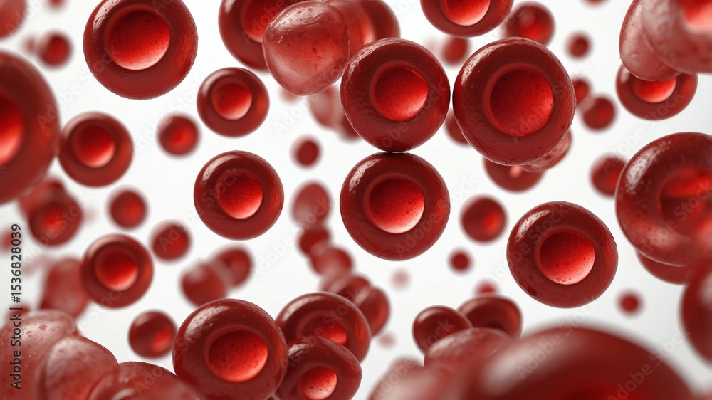 Poster red blood cells floating in a plasma-like liquid. the image showcases the intricate details of these