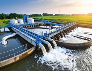Wastewater treatment plant at sunrise