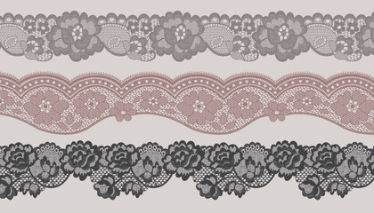 Three Sets of Low Saturation Brown-Toned Lace Trim