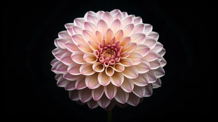 Closeup of a delicate pink dahlia flower on black background