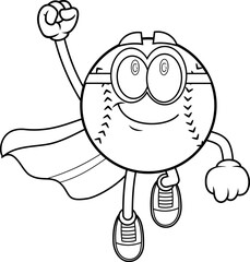 Baseball Cartoon Mascot Character Flying With Cape Like Superhero