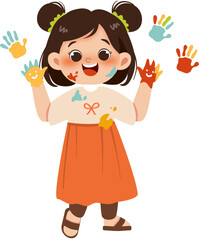 girl painting with her hand