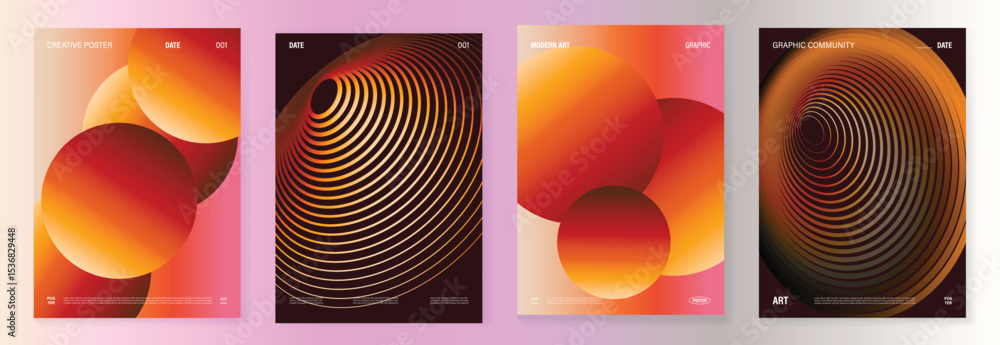 Aufkleber autumn gradient poster background vector set. minimalist cover template with geometric shape. ideal 