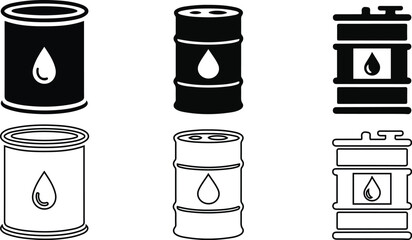 Oil Barrel and Fuel Icons Set - Energy, Industry, and Resources.