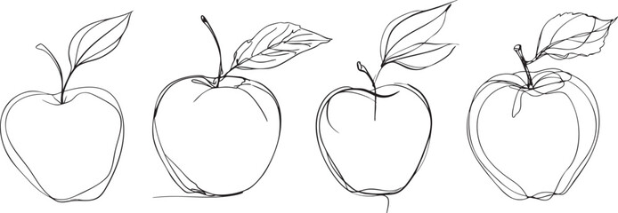 apple black white line art isolated on white background