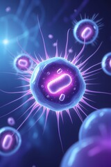 An abstract visualization of human mitochondria inside a glowing cell energy pulses radiating outward in soft waves semi-transparent cell membranes deep space background with subtle gradient futuristi