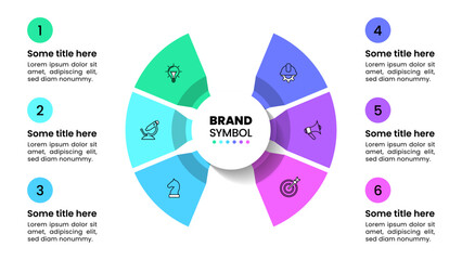 Infographic template. Circle with icons and 6 number