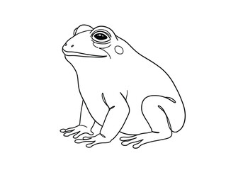 Pepe frog drawing. It is a black and white outline image of Pepe the Frog, depicting the internet meme character in a classic sitting pose. Vector sketch line art draw.