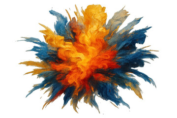 Multicolored powder paint exploding, creating a vibrant and dynamic cloud of color with transparent background