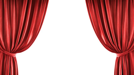 Red Velvet Stage Curtains isolated on transparent white background, clipping path