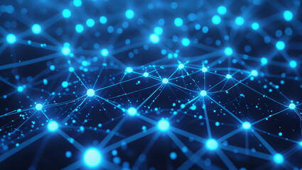 Obraz premium Abstract glowing blue digital network connected dots and lines visualization
