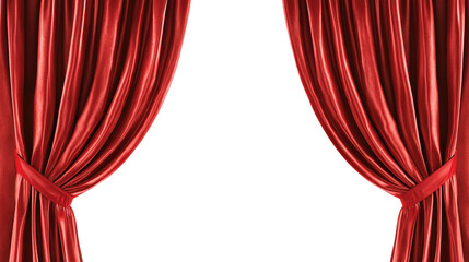 Red Velvet Stage Curtains isolated on transparent white background, clipping path