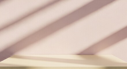 Soft Diagonal Shadows Dancing Across Cream Platform in Minimalist Studio Setting