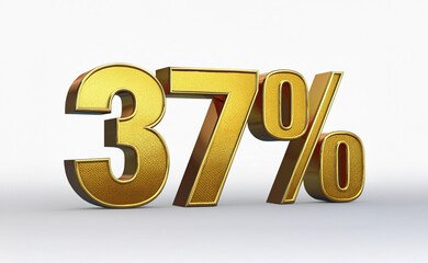 Thirty seven percents 3D text, with big golden fonts isolated on white background. Rendered illustration.