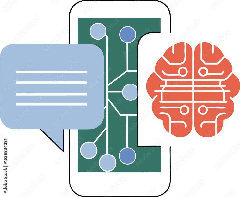 Poster ai brain interface concept communication brainstorming with technology and speech bubble