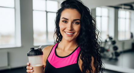Fitness Enthusiast Holding Protein Shake After Successful Gym Training Session