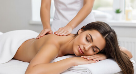 Serene Woman Enjoying Therapeutic Back Massage at Luxurious Spa Wellness Center