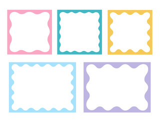 ポップなフレームのベクターイラストセット。枠、四角、長方形、正方形、ふにゃふにゃ、素材、背景