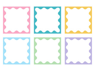 ポップなフレームのベクターイラストセット。枠、四角、正方形、ふにゃふにゃ、素材、背景