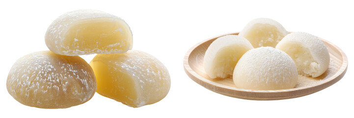 Mochi dessert close up shot on transparent background