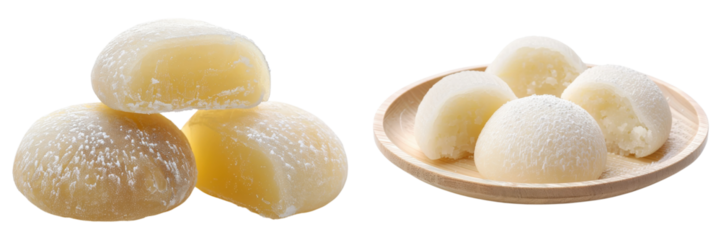 Mochi dessert close up shot on transparent background
