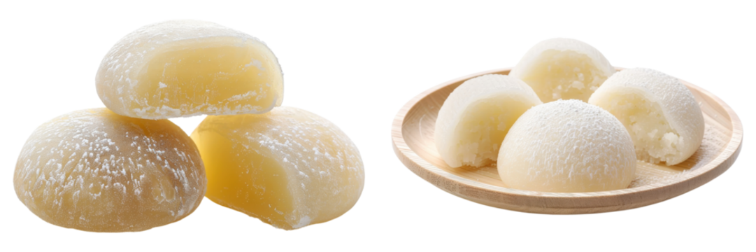 Mochi dessert close up shot on transparent background