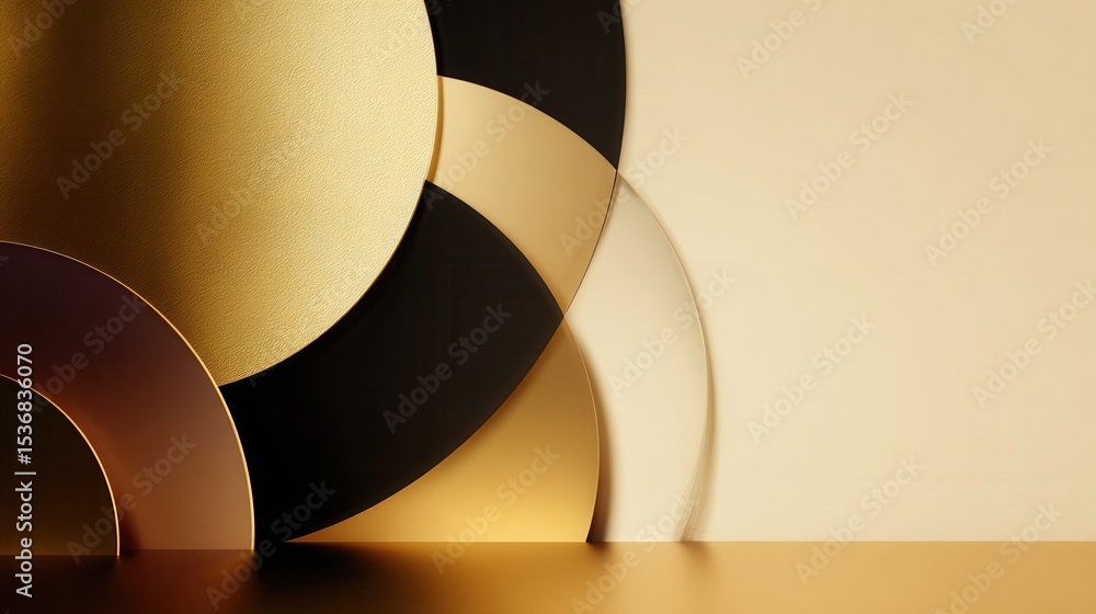 Poster abstract composition of overlapping geometric shapes in warm tones on a smooth surface