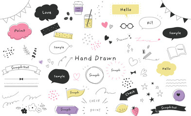 手描きのかわいいあしらいセット01