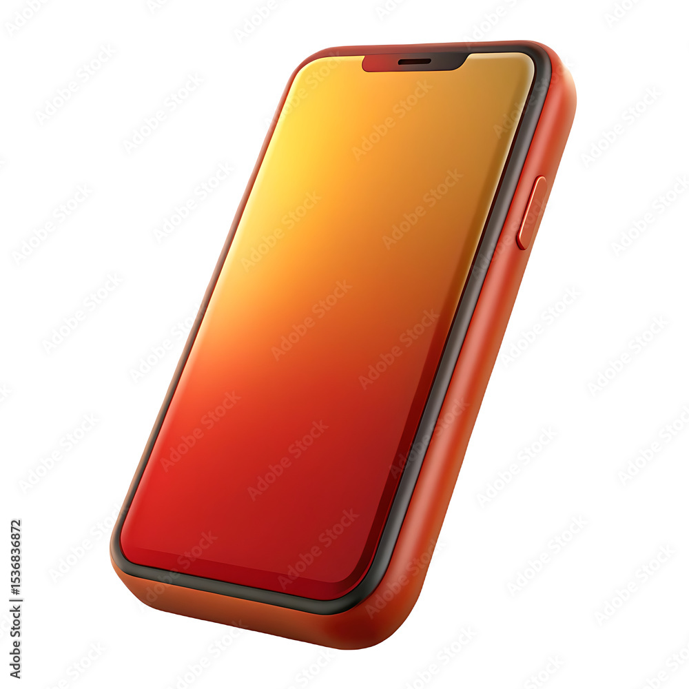 Poster orange smartphone mockup with gradient screen display isolated on white background modern technology